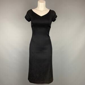 NARCISO RODRIGUEZ Size 2 Black Ribbed Cotton / Polyamide V-neck Dress